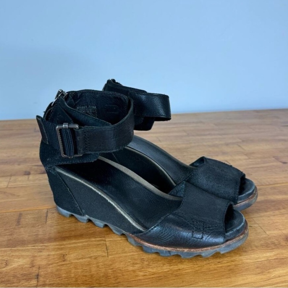 Sorel Black Wedge Sandals